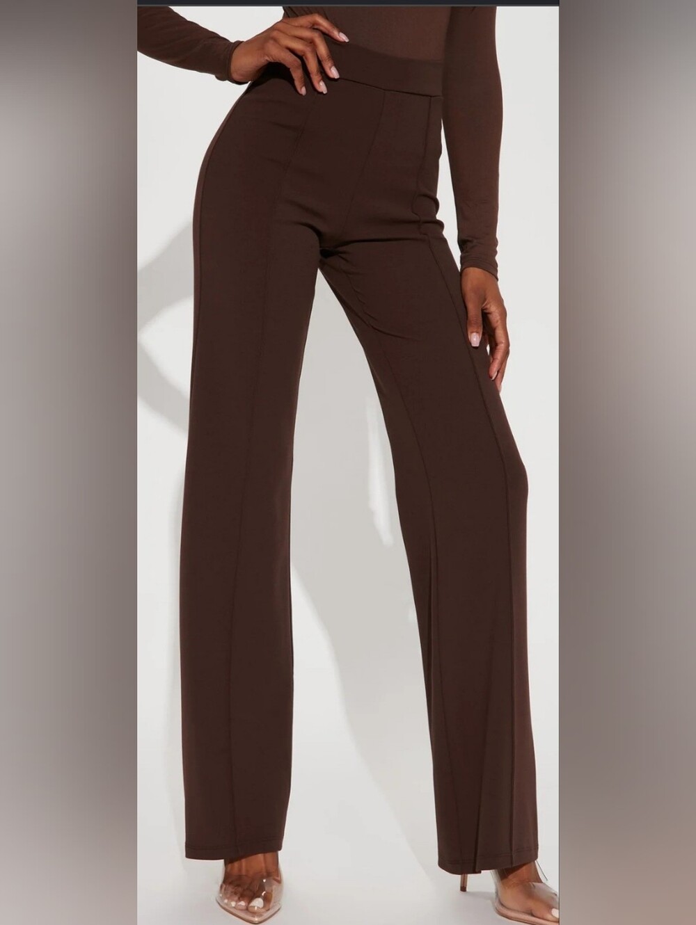 New Fashion Nova Tall Victoria High Rise Wide Leg Stretch Dress Pants Brown M